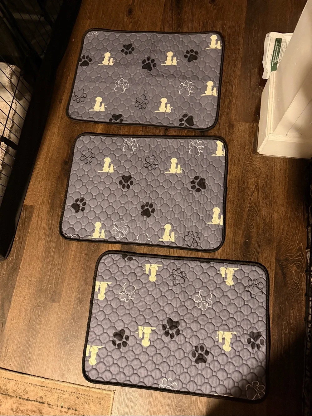 Gray Quilted Pet Mats with Paw & Dog Silhouette Print (Set of 4)